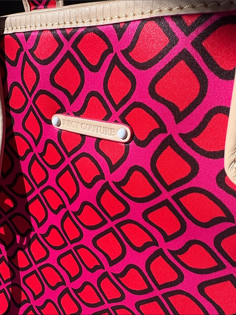 Juicy Couture Pink and Orange Large Geometric Tote with Cowhide Leather Trim - Picture 2 of 16